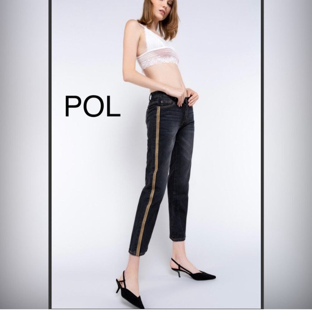 Pol Washed Faded Black Aztec Embroidered Straight Leg Jeans Small NWOT